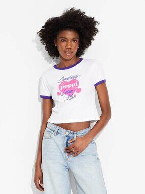 NEW Adult Poppi I'm Loved Ribbed Short Sleeve Graphic T-Shirt White Medium